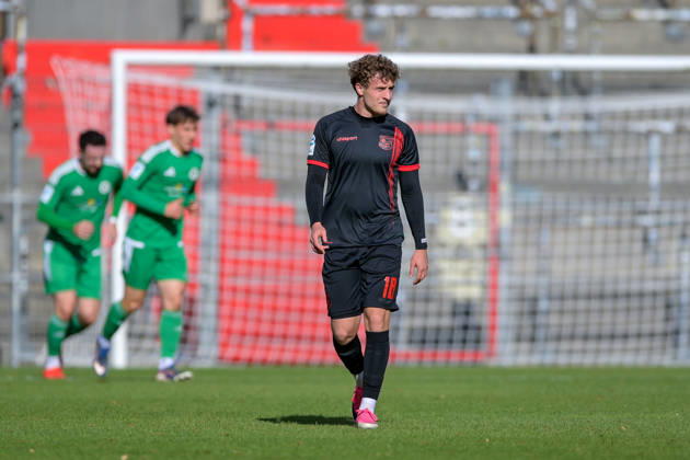 Dominik Lindermeir, Unterhaching, 18, looking disappointed after conceding the goal that made the score 0–1; disappointment, frustration, pessimistic, October 24, 2026, Unterhaching, Germany, soccer, Bavarian Regional League, SpVgg Unterhaching vs. SpVgg Ansbach xslx