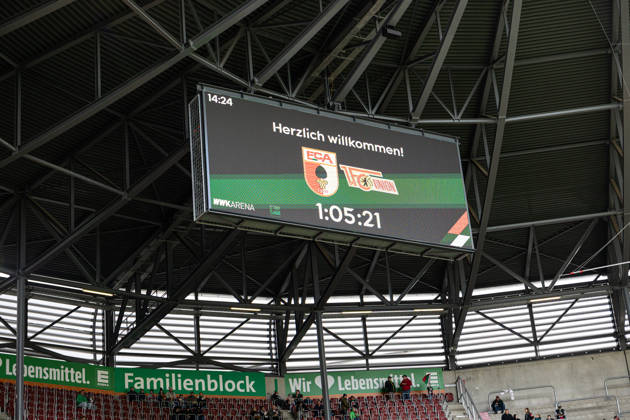 Germany: FC Augsburg vs. Union Berlin, Bundesliga 1, Matchday 7, 2026–27 Season, WWK Arena Augsburg Scoreboard Welcome to Augsburg WWK Arena Bavaria Germany Copyright: xBenedictxChristx