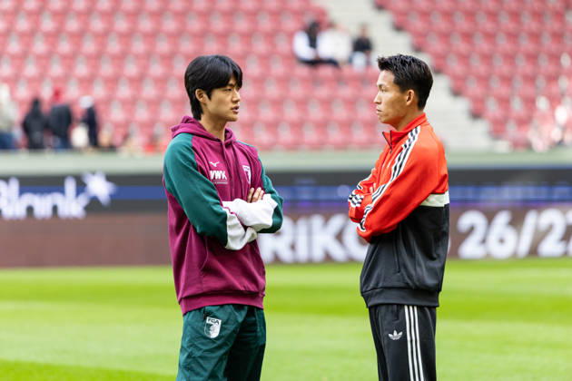 Germany: FC Augsburg vs. Union Berlin, Bundesliga 1, Matchday 7, 2026–27 Season, WWK Arena, Augsburg; Woo Yeong Jeong, 1, FC Union Berlin; 11, Young Woo Seol, FC Augsburg; 7, Augsburg WWK Arena, Bavaria, Germany Copyright: xBenedictxChristx