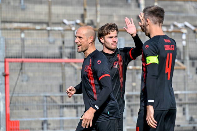 v li Manuel Stiefler, Unterhaching, 8; goal scorer Jeroen Krupa, Unterhaching, 9; and Alexander Winkler, Unterhaching, 4, celebrating a goal, cheering, goal celebration, scoring a goal, celebrating the goal, goal, celebration, celebrating the 2–1 goal, optimistic, action, October 24, 2026, Unterhaching, Germany, soccer, Bavarian Regional League, SpVgg Unterhaching vs. SpVgg Ansbach xslx
