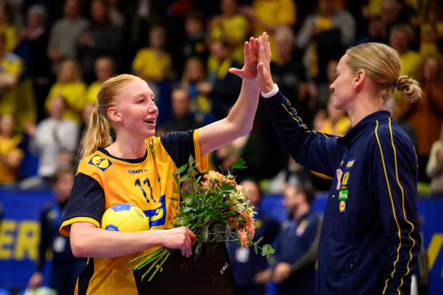 Handball, International Friendly, Sweden vs. Brazil, October 24, 2024: Tyra Axnér of Sweden celebrates after the international friendly handball match between Sweden and Brazil on October 24, 2026 in Jönköping. Photo by Carl Sandin, BILDBYRÅN, code CS CS0996: handball, Swedish national handball team, Sweden, Brazil, women s handball, celebration  Copyright: CARLxSANDIN BB261024CS040