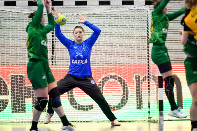 Handball, International Friendly, Sweden vs. Brazil, October 24, 2024. Goalkeeper Anna Julia da Silva of Brazil during the international friendly handball match between Sweden and Brazil on October 24, 2026 in Jönköping. Photo by Carl Sandin, BILDBYRÅN, code CS CS0996. handball, Swedish national handball team, Sweden, Brazil, women s handball  Copyright: CARLxSANDIN BB261024CS046