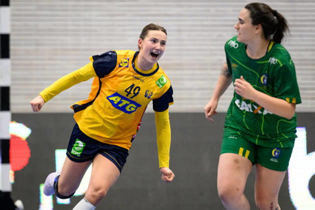 Handball, International Friendly, Sweden vs. Brazil, October 24, 2024: Olivia Löfqvist of Sweden celebrates during the international friendly handball match between Sweden and Brazil on October 24, 2026 in Jönköping. Photo by Carl Sandin, BILDBYRÅN, code CS CS0996. handball, Swedish national handball team, Sweden, Brazil, women s handball, celebration  Copyright: CARLxSANDIN BB261024CS047