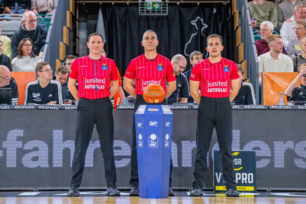 German Basketball Bundesliga (easyCredit BBL), 2026–2027 Season, Men s Division, Regular Season, Matchday 6, October 24, 2026, RASTA Vechta vs. VET CONCEPT Gladiators Trier The referees before the game Vechta RASTA Dome Lower Saxony Germany