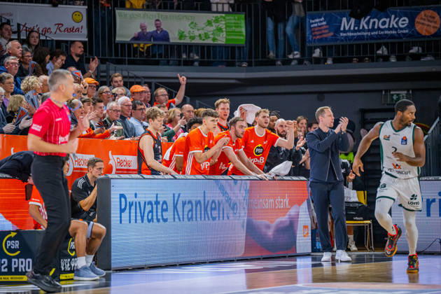 1st Basketball Bundesliga, easyCredit BBL, 2026–2027 Season, Men s Division, Regular Season, Matchday 6, October 24, 2026, RASTA Vechta vs. VET CONCEPT Gladiators Trier The RASTA Vechta team during the game at the RASTA Dome in Vechta, Lower Saxony, Germany