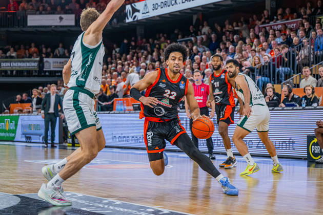 1st Basketball Bundesliga, easyCredit BBL, 2026–2027 Season, Men s Division, Regular Season, Matchday 6, October 24, 2026, RASTA Vechta vs. VET CONCEPT Gladiators Trier Justice Sueing 22 RASTA Vechta in action at the Vechta RASTA Dome, Lower Saxony, Germany