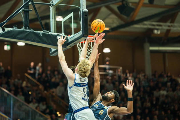 Nico Hoellerl of the Hakro Merlins Crailsheim (05) beats out Carlos Deshawn Carter of the Eisbären Bremerhaven (06) for the basket, GER, Hakro Merlins Crailsheim vs. Eisbären Bremerhaven, Basketball, 2nd Basketball Bundesliga ProA, Men s, Matchday 6, 2026–2027 season, October 24, 2026, GER, Hakro Merlins Crailsheim vs. Eisbären Bremerhaven, Basketball, 2nd Basketball Bundesliga ProA, Men’s, Matchday 6, 2026–2027 season, October 24, 2026, Ilshofen Copyright: xEibner-Pressefoto ChristianxLangx EP_CLG