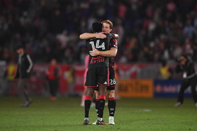 October 24, 2026, Harrison, New Jersey, United States of America: Harrison, New Jersey United States of America. 24 Oct, 2026. New York Red Bulls defender TIM PARKER (26) and New York Red Bulls defender JULIAN BAZAN (14) celebrate victory at Sports Illustrated Stadium New York Red Bulls defeat Inter Miami CF 2 to 0. Credit: , Jr. Zuma Press Harrison United States of America - ZUMAa301 20261024_aaf_a301_022 Copyright: xBrooksxVonxArxx