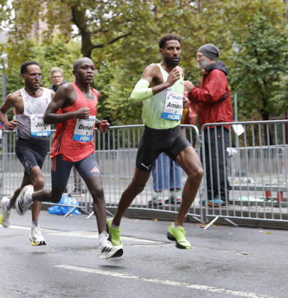 October 25, 2026 Track and Field 43 Mainova Frankfurt Marathon (left) Bernard Biwott, Kenya, 2024 winner; (right) Amanal Petros, Hannover 96, German record holder with a time of 2:04:03; Frankfurt, Main, Hesse, Germany