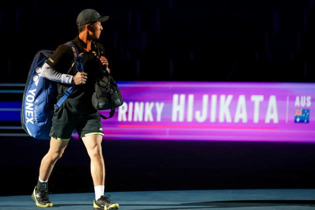 RECORD DATE NOT STATED 25th October 2026; St. Jakobshalle, Basel, Switzerland; ATP, Tennis Herren Tennis, Swiss Indoors Basel, Day 2; Qualifying final; Rinky Hijikata of Australia walks onto court AnthonyxBenoit