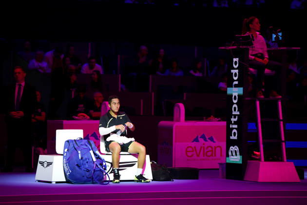 RECORD DATE NOT STATED 25th October 2026; St. Jakobshalle, Basel, Switzerland; ATP, Tennis Herren Tennis, Swiss Indoors Basel, Day 2; Qualifying final; Rinky Hijikata of Australia takes a drink at the changeover AnthonyxBenoit