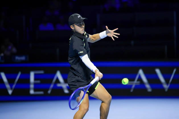 RECORD DATE NOT STATED 25th October 2026; St. Jakobshalle, Basel, Switzerland; ATP, Tennis Herren Tennis, Swiss Indoors Basel, Day 2; Qualifying final; Rinky Hijikata of Australia plays a forehand AnthonyxBenoit