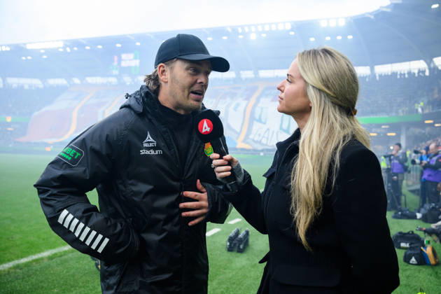 Soccer, Allsvenskan, GAIS vs. IFK Göteborg, October 25, 2026 GAIS coach Fredrik Holmberg is interviewed ahead of the Allsvenskan soccer match between GAIS and IFK Göteborg on October 25, 2026, in Gothenburg  Copyright: CARLxSANDIN BB261025CS011
