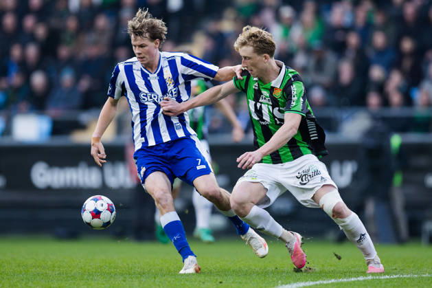 Soccer, Allsvenskan, GAIS vs. IFK Göteborg, October 25, 2026: IFK Göteborg s Alexander Simmelhack and GAIS s Filip Beckman during the Allsvenskan soccer match between GAIS and IFK Göteborg on October 25, 2026, in Gothenburg  Copyright: MICHAELxERICHSEN BB261025MI025