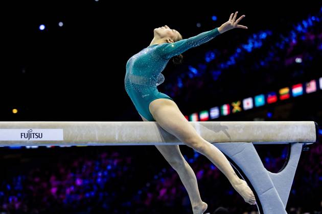 ROTTERDAM - Kaylia Nemour (General Leaders) during the balance beam apparatus final at the World Gymnastics Championships in Rotterdam Ahoy. IRIS VAN DEN BROEK ANP xVIxANPxSportx xxANPxIVx 573606424 originalFilename: 573606424.jpg