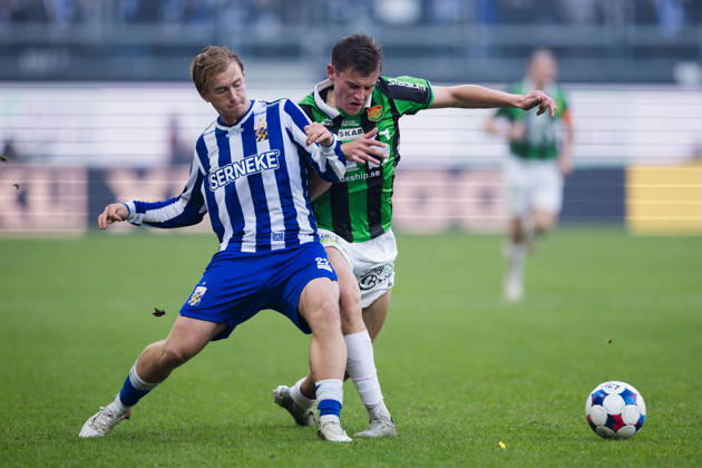 Soccer, Allsvenskan, GAIS vs. IFK Göteborg, October 25, 2026: IFK Göteborg s Noah Tolf and GAIS s Max Andersson during the Allsvenskan soccer match between GAIS and IFK Göteborg on October 25, 2026, in Gothenburg  Copyright: MICHAELxERICHSEN BB261025MI042