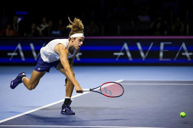 RECORD DATE NOT STATED 25th October 2026; St. Jakobshalle, Basel, Switzerland; ATP, Tennis Herren Tennis, Swiss Indoors Basel, Day 2; Qualifying final; Qualifying final; Mika Brunold of Switzerland shows his frustration AnthonyxBenoit