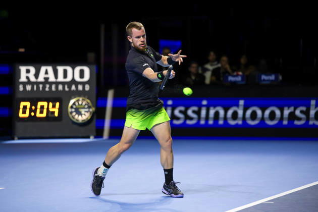 RECORD DATE NOT STATED 25th October 2026; St. Jakobshalle, Basel, Switzerland; ATP, Tennis Herren Tennis, Swiss Indoors Basel, Day 2; Qualifying final; Qualifying final; Remy Bertola of Switzerland plays a forehand AnthonyxBenoit