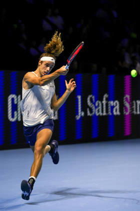 RECORD DATE NOT STATED 25th October 2026; St. Jakobshalle, Basel, Switzerland; ATP, Tennis Herren Tennis, Swiss Indoors Basel, Day 2; Qualifying final; Qualifying final; Mika Brunold of Switzerland plays a forehand AnthonyxBenoit