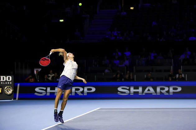 RECORD DATE NOT STATED 25th October 2026; St. Jakobshalle, Basel, Switzerland; ATP, Tennis Herren Tennis, Swiss Indoors Basel, Day 2; Qualifying final; Qualifying final; Mika Brunold of Switzerland serves AnthonyxBenoit