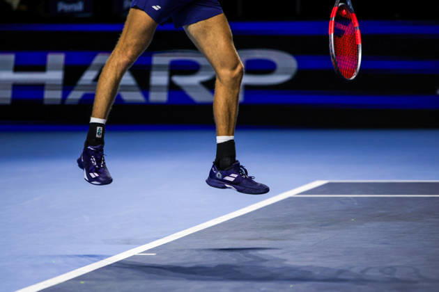 RECORD DATE NOT STATED 25th October 2026; St. Jakobshalle, Basel, Switzerland; ATP, Tennis Herren Tennis, Swiss Indoors Basel, Day 2; Qualifying final; Qualifying final; Mika Brunold of Switzerland serves AnthonyxBenoit