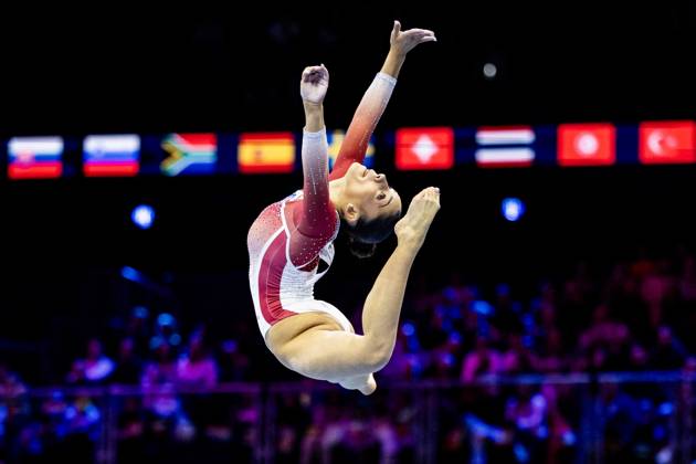 ROTTERDAM - Maiana Prat (FRA) during the floor apparatus final at the World Gymnastics Championships in Rotterdam Ahoy. IRIS VAN DEN BROEK ANP xVIxANPxSportx xxANPxIVx 573623320 originalFilename: 573623320.jpg