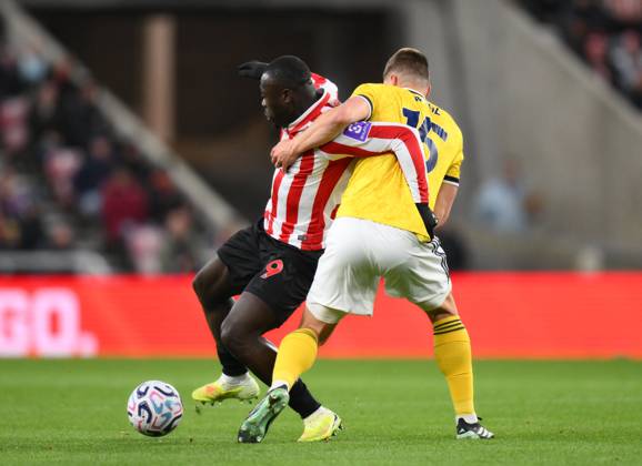 Brian Brobbey of Sunderland grapples with Jaka Bijol of Leeds United Sunderland v Leeds United, Premier League, Football, Stadium of Light, Sunderland, Tyne & Wear, UK - 25 Oct 2026Sunderland Stadium of Light Tyne & Wear United Kingdom EDITORIAL USE ONLY No use with unauthorised audio, video, data, fixture lists, club league logos or live services. Online in-match use limited to 120 images, no video emulation. No use in betting, games or single club league player publications. Copyright: xRichardxLee Shutterstockx 17234649an