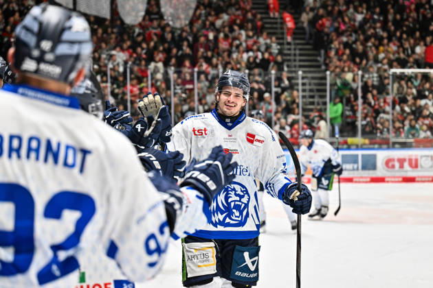 Penny DEL Augsburger Panther Straubing Tigers 25 10 2026 AUGSBURG, GERMANY OCTOBER 25 Cheers from the visiting fans after Adrian KLEIN of the Straubing Tigers scored to make it 1–2. Goal scorer celebrating during the Penny DEL match between the Augsburger Panther and the Straubing Tigers on Matchday 12 at the Curt Frenzel Stadium Copyright: xBEAUTIFULxSPORTS Goldbergx