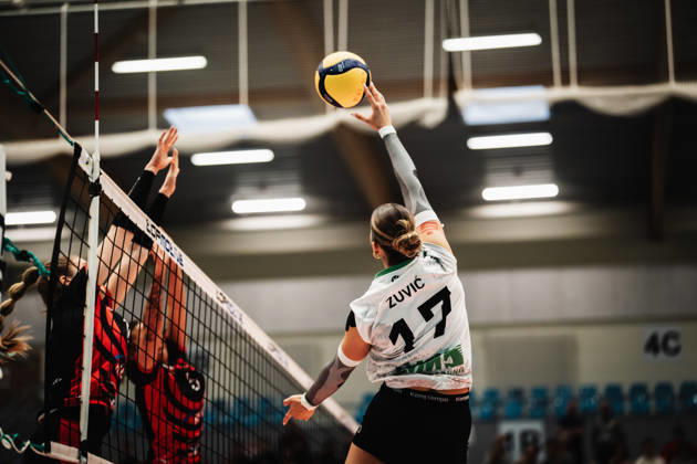 Women s Volleyball, 2026–2027 Season, DEKRA 1 Volleyball Bundesliga, ETV Hamburger Volksbank Volleys vs. USC Münster, October 25, 2026, Leana Zuvic 17, USC Münster attack, Hamburg CU Arena, Hamburg, Germany