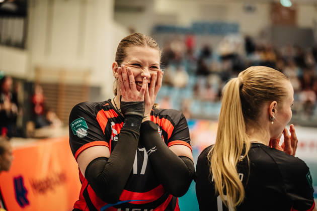 Women s Volleyball, 2026–2027 Season, DEKRA 1 Volleyball Bundesliga: ETV Hamburger Volksbank Volleys vs. USC Münster, October 25, 2026; Louisa Krams 17; ETV Hamburger Volksbank Volleys are frustrated; Hamburg CU Arena, Hamburg, Germany