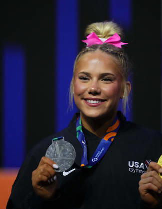 Reese Esponda of the U.S. wins silver in the floor exercise during the Artistic Gymnastics competition on Day 9 of the World Championships at Ahoy in Rotterdam, Netherlands, on October 25, 2026. DeFodi Images