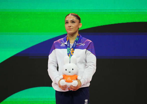 Maiana Prat of France wins bronze in the floor exercise during the Artistic Gymnastics competition on Day 9 of the World Championships at Ahoy in Rotterdam, Netherlands, on October 25, 2026. DeFodi Images