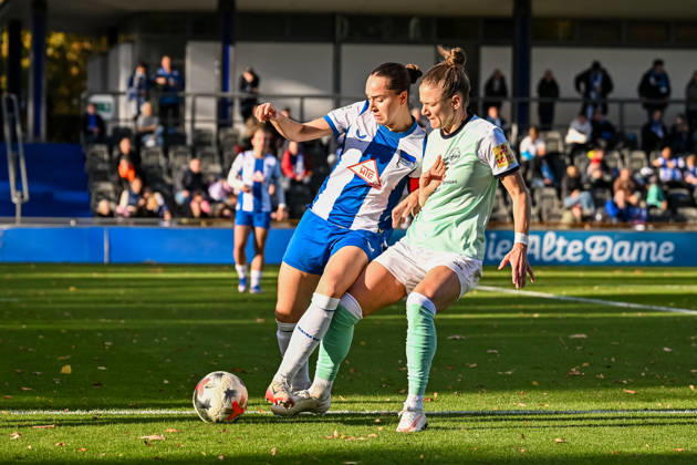 October 25, 2026, Soccer, Women s Bundesliga 2, 2026–2027, Matchday 10, Hertha BSC Berlin vs. SG 99 Andernach: Clara Dreher of Hertha BSC and Carolin Schraa of Andernach battle for the ball