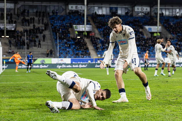 Germany: SV Waldhof Mannheim vs. TSG Hoffenheim II, 3. Liga, 2026–27 season, Carl Benz Stadium, Mannheim. Jakov Dedic of TSG Hoffenheim II, No. 36, celebrates after scoring a goal, Maximilian Theuer, TSG Hoffenheim II, 47, at the Carl Benz Stadium in Mannheim, Baden-Württemberg, Germany Copyright: xBenedictxChristx