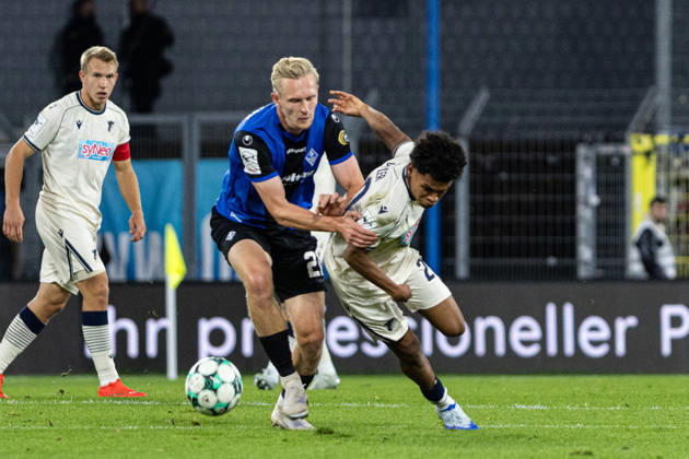 Germany: SV Waldhof Mannheim vs. TSG Hoffenheim II, 3. Liga, 2026–27 season, Carl Benz Stadium, Mannheim; Julian Rieckmann, SV Waldhof Mannheim, 21; Tiago Poller, TSG Hoffenheim II, 20; Mannheim, Carl Benz Stadium, Baden-Württemberg, Germany Copyright: xBenedictxChristx