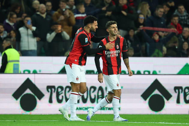 Christian Pulisic of AC Milan celebrates with team mate Goncalo Ramos, after scoring the goal of 0-1 during the Serie A 2026 2027 football match between Udinese Calcio and AC Milan at Friuli Bluenergy stadium in Udine (Italy), October 25th, 2026. CesarexPurini