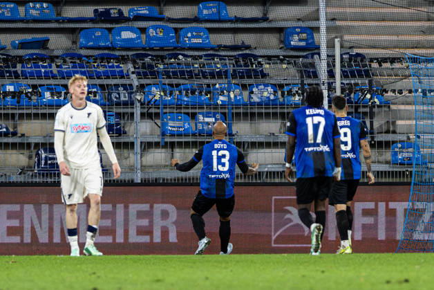 Germany: SV Waldhof Mannheim vs. TSG Hoffenheim II, 3. Liga, 2026–27 season, Carl Benz Stadium, Mannheim: Terrence Boyd of SV Waldhof Mannheim (No. 13) celebrates after scoring the 2–1 goal in front of empty stands in the home section at the Carl Benz Stadium in Mannheim, Baden-Württemberg, Germany Copyright: xBenedictxChristx