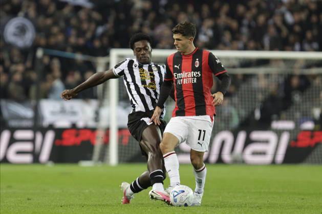 Udinese Calcio v AC Milan - Serie A 2026 27 AC Milan s Christian Pulisic in action against Udinese s James Abankwah during the Serie A Enilive soccer match between Udinese and Milan at the Bluenergy Stadium in Udine, Italy, on October 25, 2026. Udine Italy Italy  Copyright: xMattiaxRadonix originalFilename:radoni-udinesev261025_npKnO.jpg