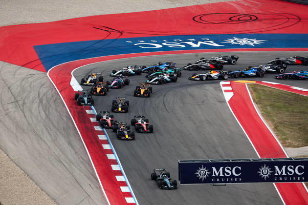 F1 - UNITED STATES GRAND PRIX 2026 Start 12 KIMI ANTONELLI Andrea (ita), Mercedes AMG F1 Team W17, action 44 HAMILTON Lewis (gbr), Scuderia Ferrari SF-26, action 16 LECLERC Charles (mco), Scuderia Ferrari SF-26, action 03 VERSTAPPEN Max (nld), Red Bull Racing Ford RB22, action during the 2026 Formula 1 United States Grand Prix, 18th round of the 2026 Formula One World Championship, WM, Weltmeisterschaft from October 23 to 25, 2026 on the Circuit of the America, in Austin, Texas, United States of America -  Copyright: xXavixBonillax