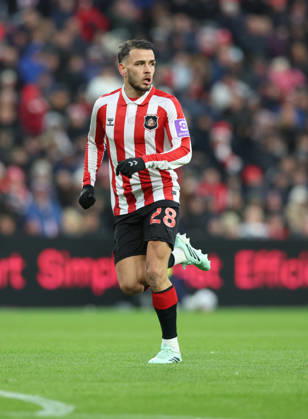 Sunderland, England, 25th October 2026. Enzo Le Fee of Sunderland during the Sunderland vs Leeds United Premier League match at the Stadium of Light, Sunderland. Picture credit should read: Nigel Roddis Sportimage EDITORIAL USE ONLY. No use with unauthorised audio, video, data, fixture lists, club league logos or live services. Online in-match use limited to 120 images, no video emulation. No use in betting, games or single club league player publications. SPI_097_NR_SUND_LEED SPI-5102-0097