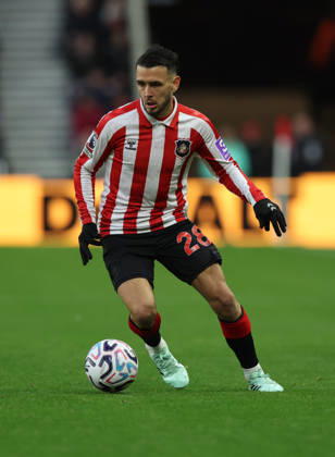 Sunderland, England, 25th October 2026. Enzo Le Fee of Sunderland during the Sunderland vs Leeds United Premier League match at the Stadium of Light, Sunderland. Picture credit should read: Nigel Roddis Sportimage EDITORIAL USE ONLY. No use with unauthorised audio, video, data, fixture lists, club league logos or live services. Online in-match use limited to 120 images, no video emulation. No use in betting, games or single club league player publications. SPI_103_NR_SUND_LEED SPI-5102-0103