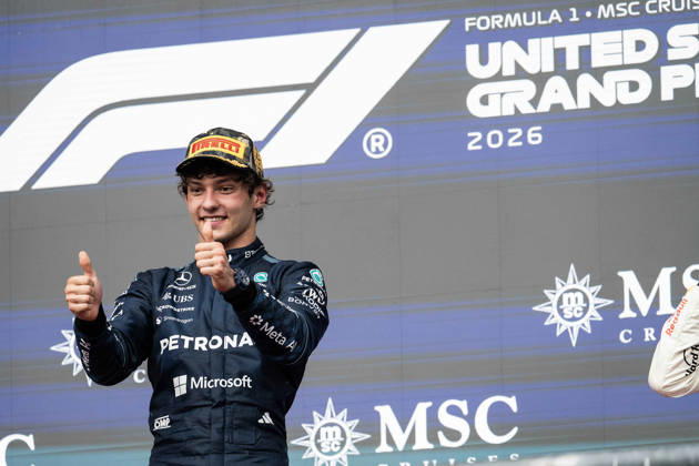 October 25, 2026: Kimi Antonelli (12) with Mercedes-AMG Petronas F1 Team, celebrates first place championship race win at the Formula 1 MSC Cruises United States Grand Prix, Circuit of the Americas. Austin, Texas. CSM Austin United States of America - ZUMAc04_ 20261025_faf_c04_013 Copyright: xMarioxCantux