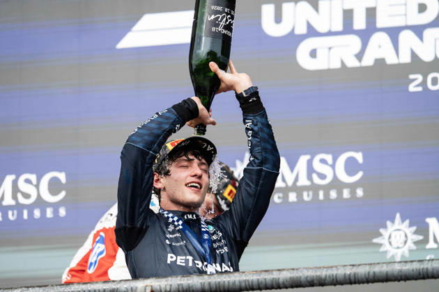 October 25, 2026: Kimi Antonelli (12) with Mercedes-AMG Petronas F1 Team, celebrates first place championship race win at the Formula 1 MSC Cruises United States Grand Prix, Circuit of the Americas. Austin, Texas. CSM Austin United States of America - ZUMAc04_ 20261025_faf_c04_007 Copyright: xMarioxCantux