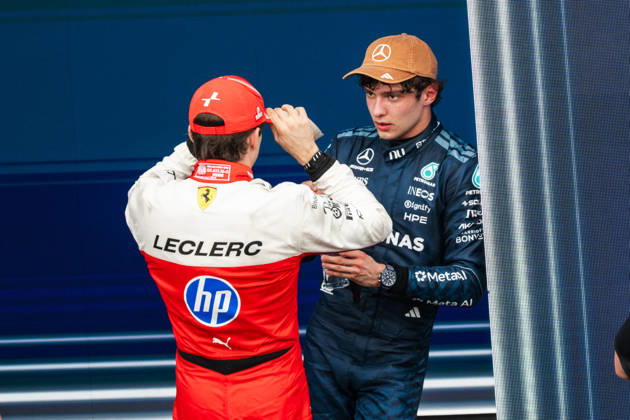 United States Grand Prix Podium - Austin Ferrari driver Charles Leclerc (16) and Mercedes driver Andrea Kimi Antonelli (12) on the podium at the conclusion of the United States Formula One Grand Prix at the Circuit of the Americas in Austin, Texas, on October 25, 2026. Photo by Alexis Jumeau ABACAPRESS.COM Austin Texas  Copyright: xJumeauxAlexis ABACAx