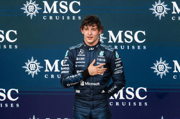 United States Grand Prix Podium - Austin Mercedes driver Andrea Kimi Antonelli (12) on the podium at the conclusion of the United States Formula One Grand Prix at the Circuit of the Americas in Austin, Texas, on October 25, 2026. Photo by Alexis Jumeau ABACAPRESS.COM Austin Texas  Copyright: xJumeauxAlexis ABACAx