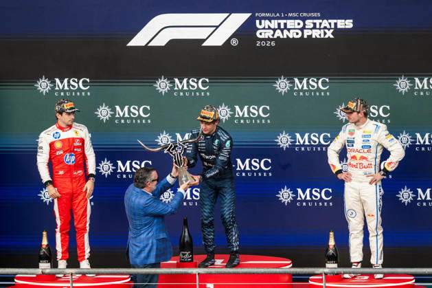 United States Grand Prix Podium - Austin US Senator Ted Cruz (R-TX) presents the trophy to race winner Mercedes driver Andrea Kimi Antonelli (12) next to Ferrari driver Charles Leclerc (16) and Red Bull Racing driver Max Verstappen (3) on the podium at the conclusion of the United States Formula One Grand Prix at the Circuit of the Americas in Austin, Texas, on October 25, 2026. Photo by Alexis Jumeau ABACAPRESS.COM Austin Texas  Copyright: xJumeauxAlexis ABACAx