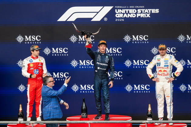 United States Grand Prix Podium - Austin US Senator Ted Cruz (R-TX) presents the trophy to race winner Mercedes driver Andrea Kimi Antonelli (12) next to Ferrari driver Charles Leclerc (16) and Red Bull Racing driver Max Verstappen (3) on the podium at the conclusion of the United States Formula One Grand Prix at the Circuit of the Americas in Austin, Texas, on October 25, 2026. Photo by Alexis Jumeau ABACAPRESS.COM Austin Texas  Copyright: xJumeauxAlexis ABACAx