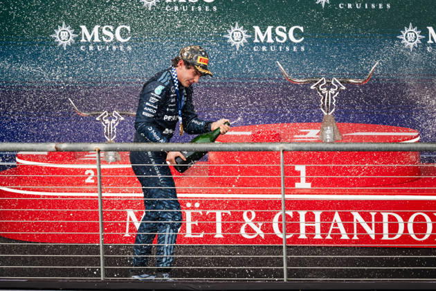 United States Grand Prix Podium - Austin Mercedes driver Andrea Kimi Antonelli (12) on the podium at the conclusion of the United States Formula One Grand Prix at the Circuit of the Americas in Austin, Texas, on October 25, 2026. Photo by Alexis Jumeau ABACAPRESS.COM Austin Texas  Copyright: xJumeauxAlexis ABACAx
