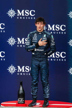 United States Grand Prix Podium - Austin Mercedes driver Andrea Kimi Antonelli (12) on the podium at the conclusion of the United States Formula One Grand Prix at the Circuit of the Americas in Austin, Texas, on October 25, 2026. Photo by Alexis Jumeau ABACAPRESS.COM Austin Texas  Copyright: xJumeauxAlexis ABACAx
