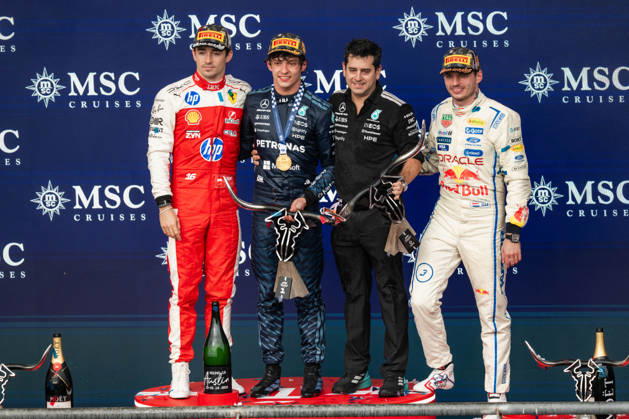 United States Grand Prix Podium - Austin Ferrari driver Charles Leclerc (16), Mercedes driver Andrea Kimi Antonelli (12), Mercedes Chief of Aerodynamic Technology Pierluigi Orsi and Red Bull Racing driver Max Verstappen (3) on the podium at the conclusion of the United States Formula One Grand Prix at the Circuit of the Americas in Austin, Texas, on October 25, 2026. Photo by Alexis Jumeau ABACAPRESS.COM Austin Texas  Copyright: xJumeauxAlexis ABACAx